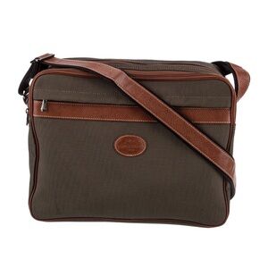 Longchamp Carry On Travel Bag green canvas brown leather luggage travel designer